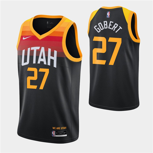 Men's Utah Jazz #27 Rudy Gobert 2020-21 Black NBA City Swingman Stitched Jersey Men's Utah Jazz #27 Rudy Gobert 2020-21 Black NBA City Swingman Stitched Jersey